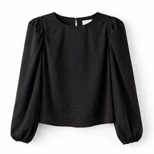 ASTR The Label Black Puff Sleeve Blouse Shoulder Pad Long Sleeve Top Size S